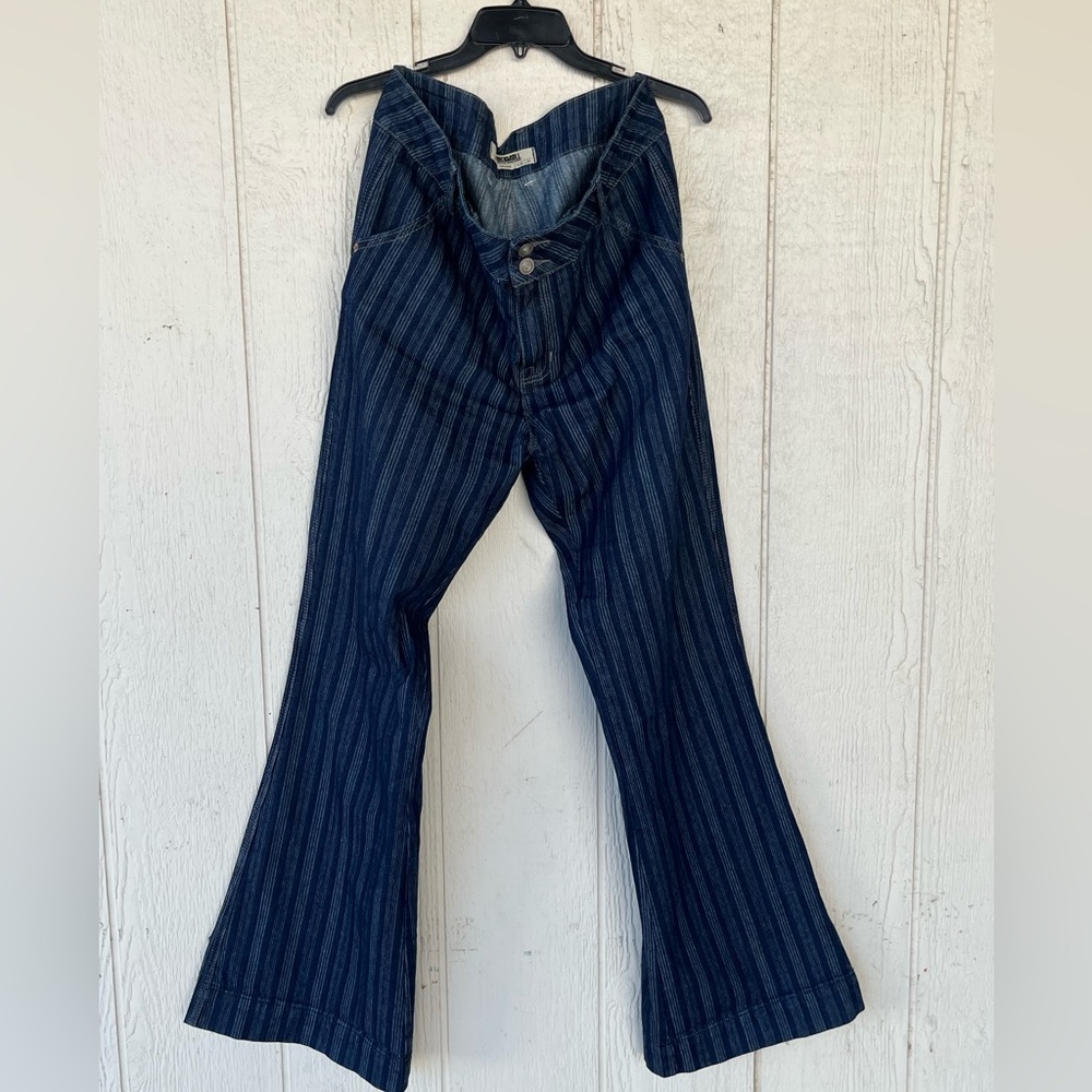 Rock & Roll Cowgirl Blue Striped Flare Leg Trousers 32x34